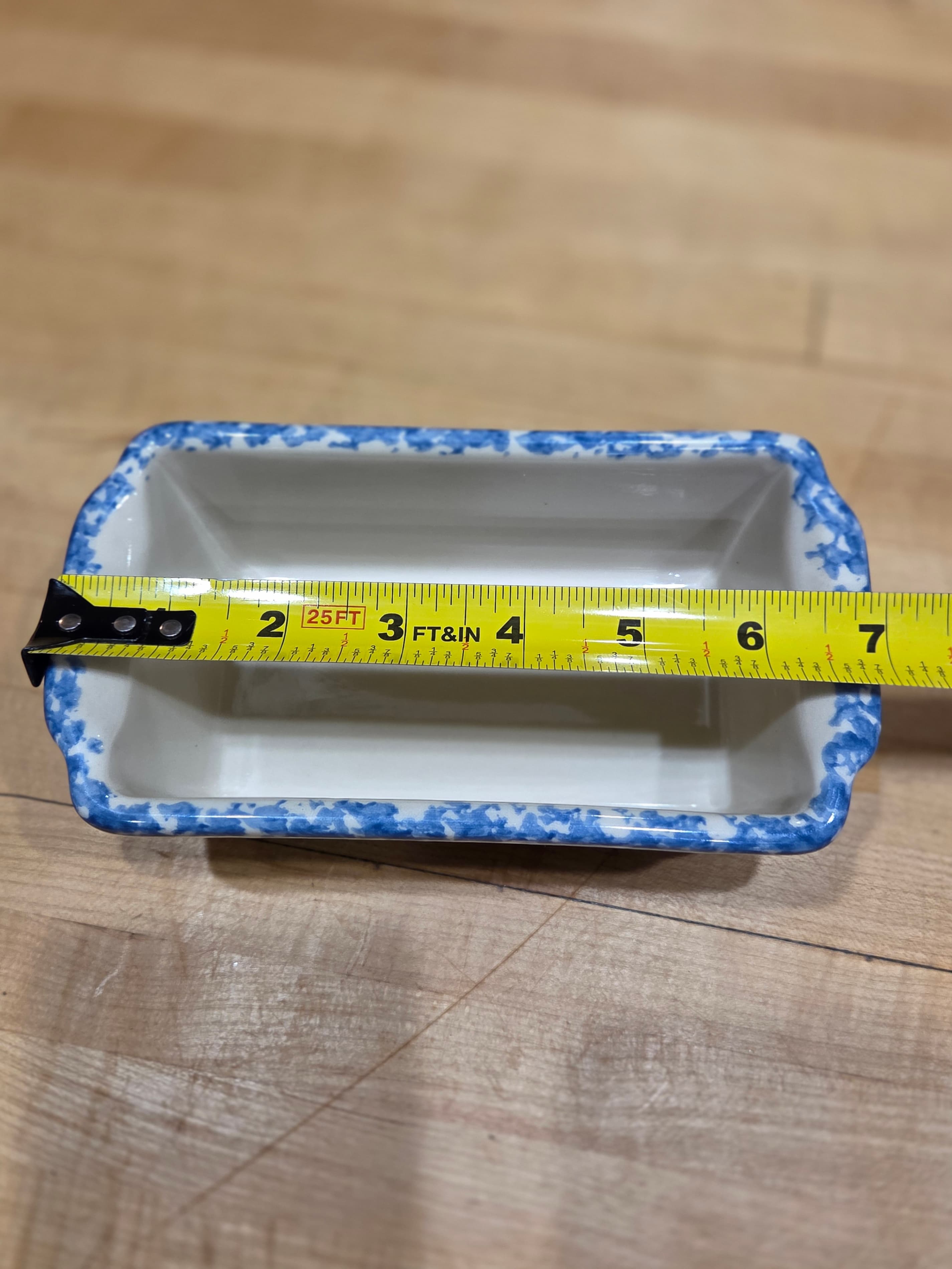 Vintage Blue Cobalt Spongeware Ceramic Mini Loaf Pan Baking Dish - Thumbnail 6