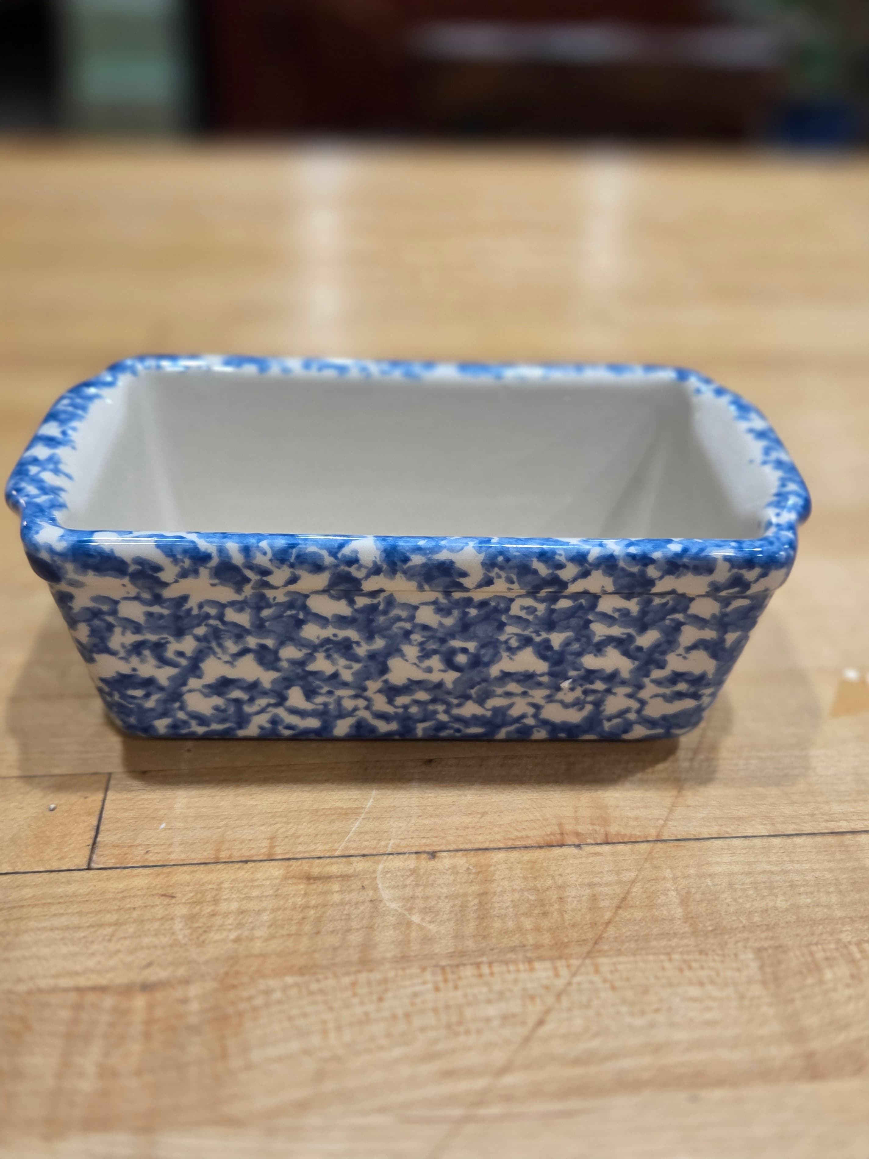 Vintage Blue Cobalt Spongeware Ceramic Mini Loaf Pan Baking Dish - Thumbnail 2