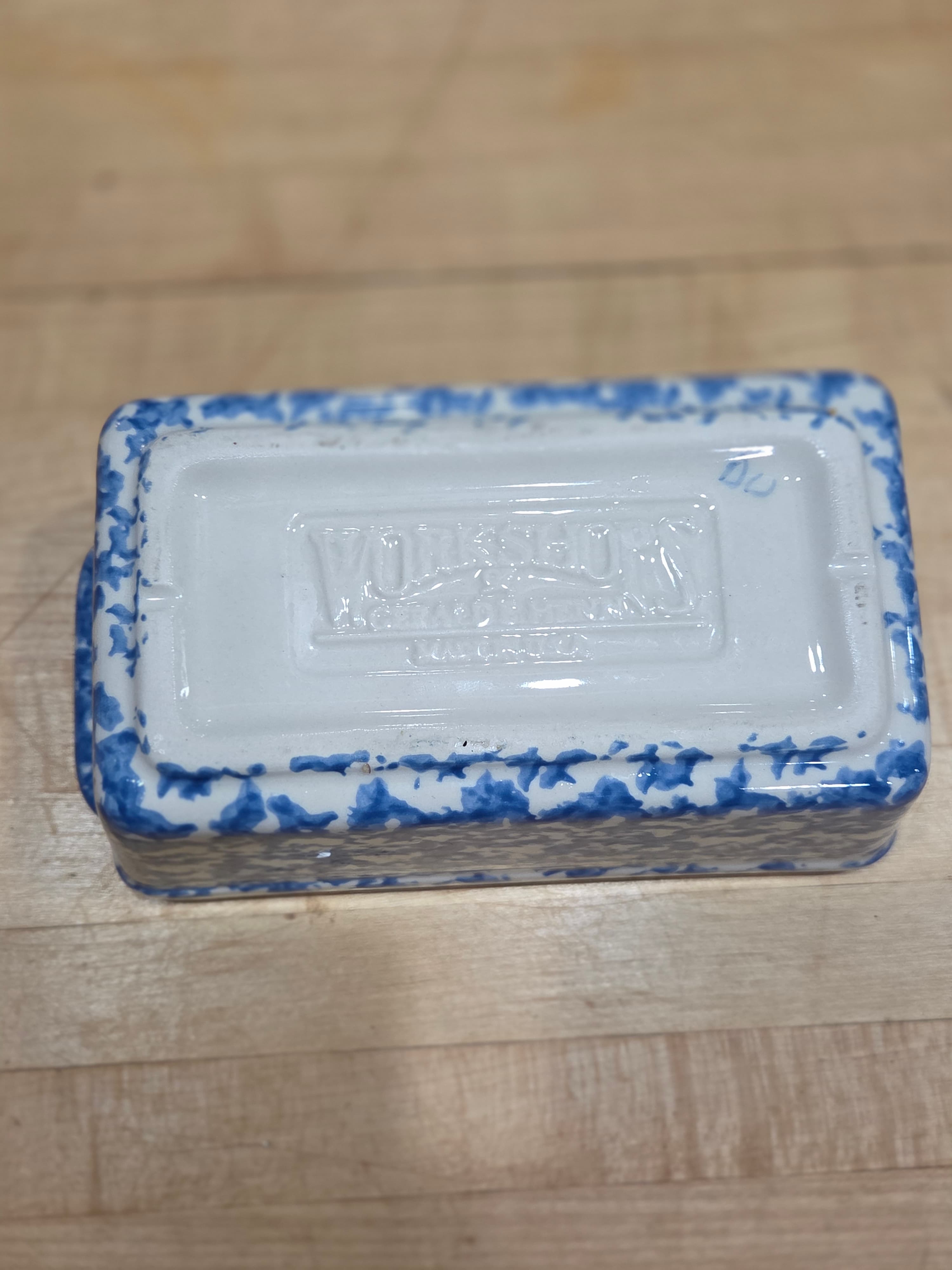 Vintage Blue Cobalt Spongeware Ceramic Mini Loaf Pan Baking Dish - Thumbnail 5
