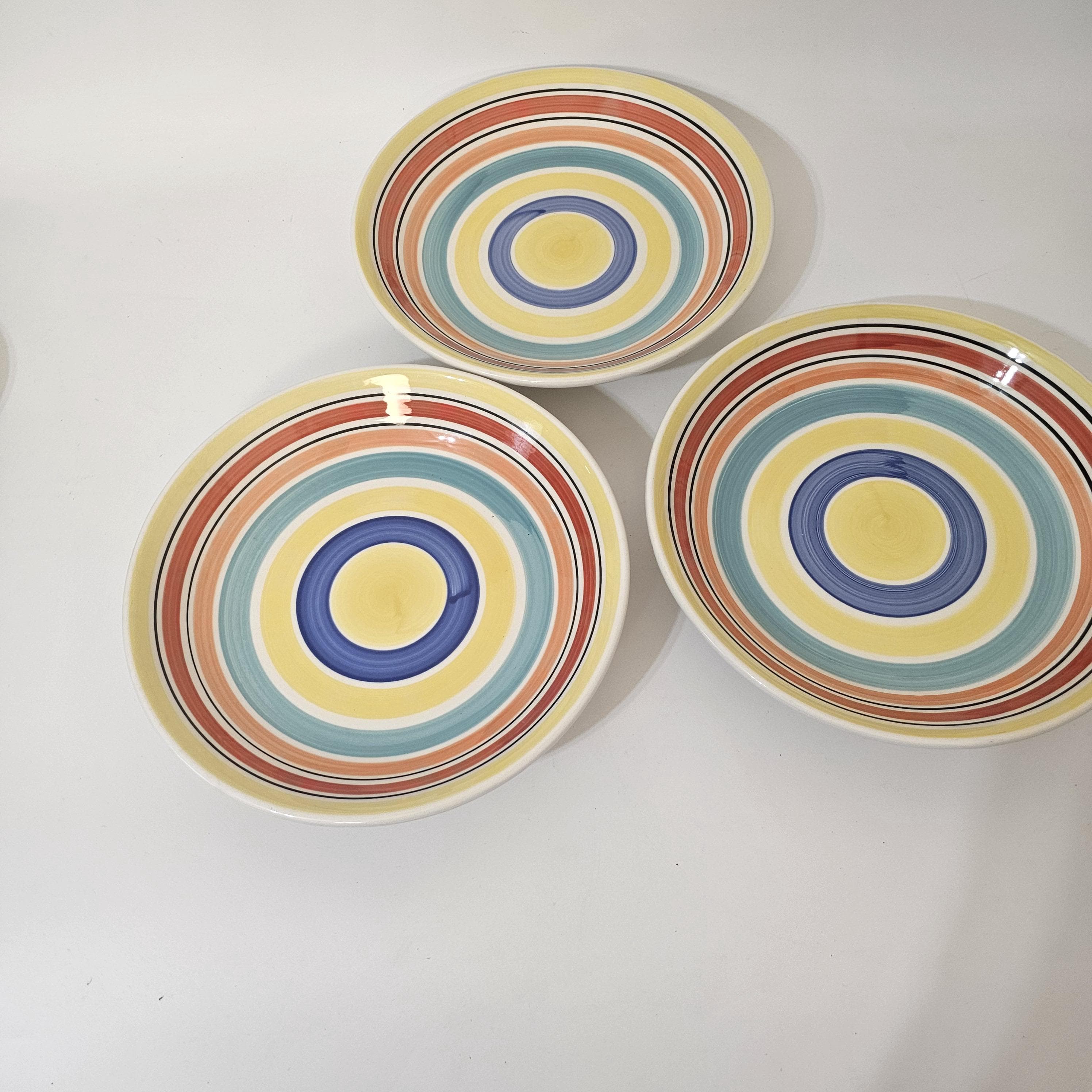 Tre Ci Italy Set of 3 Hand Painted Rainbow Stripe Soup Pasta Bowl - Thumbnail 4