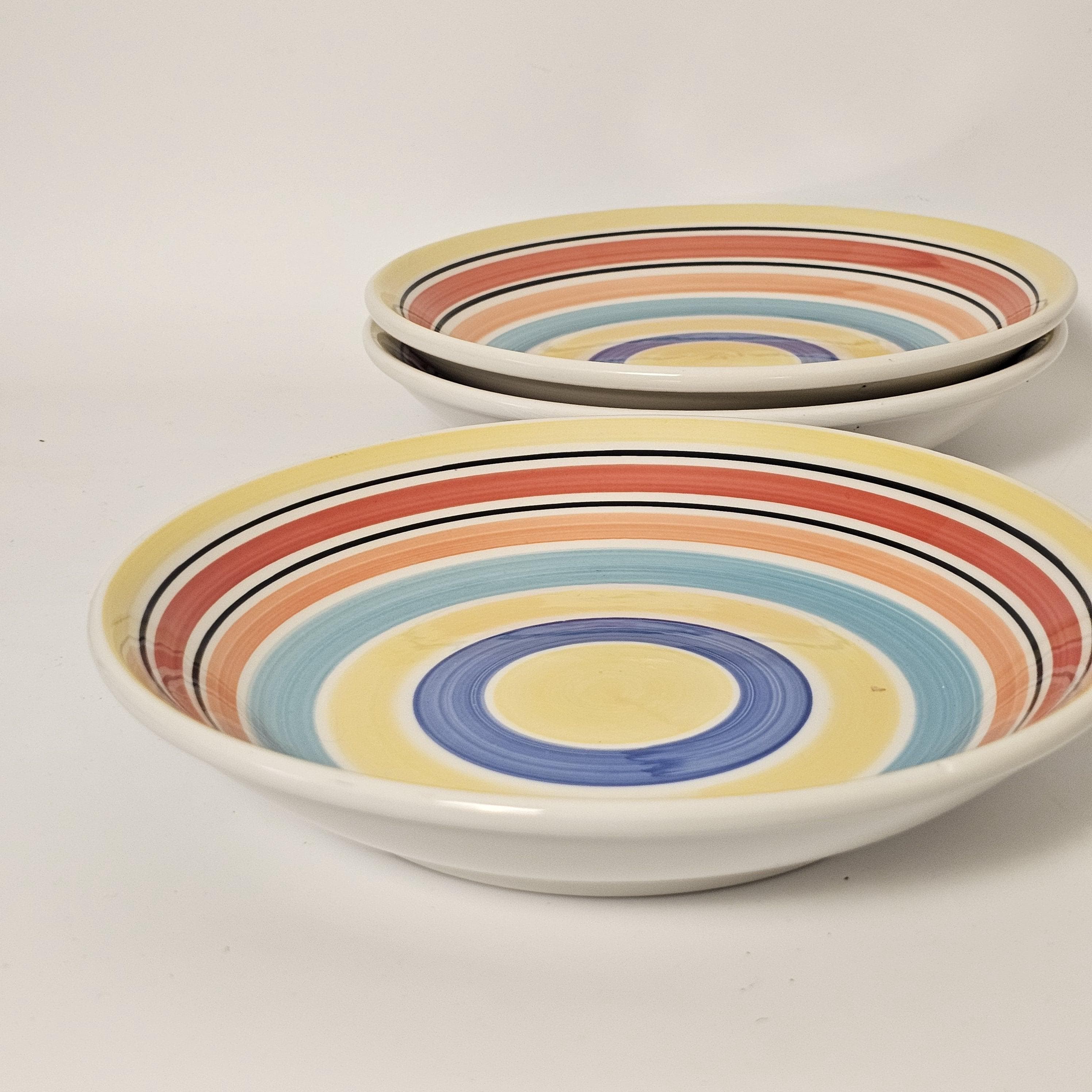 Tre Ci Italy Set of 3 Hand Painted Rainbow Stripe Soup Pasta Bowl - Thumbnail 8
