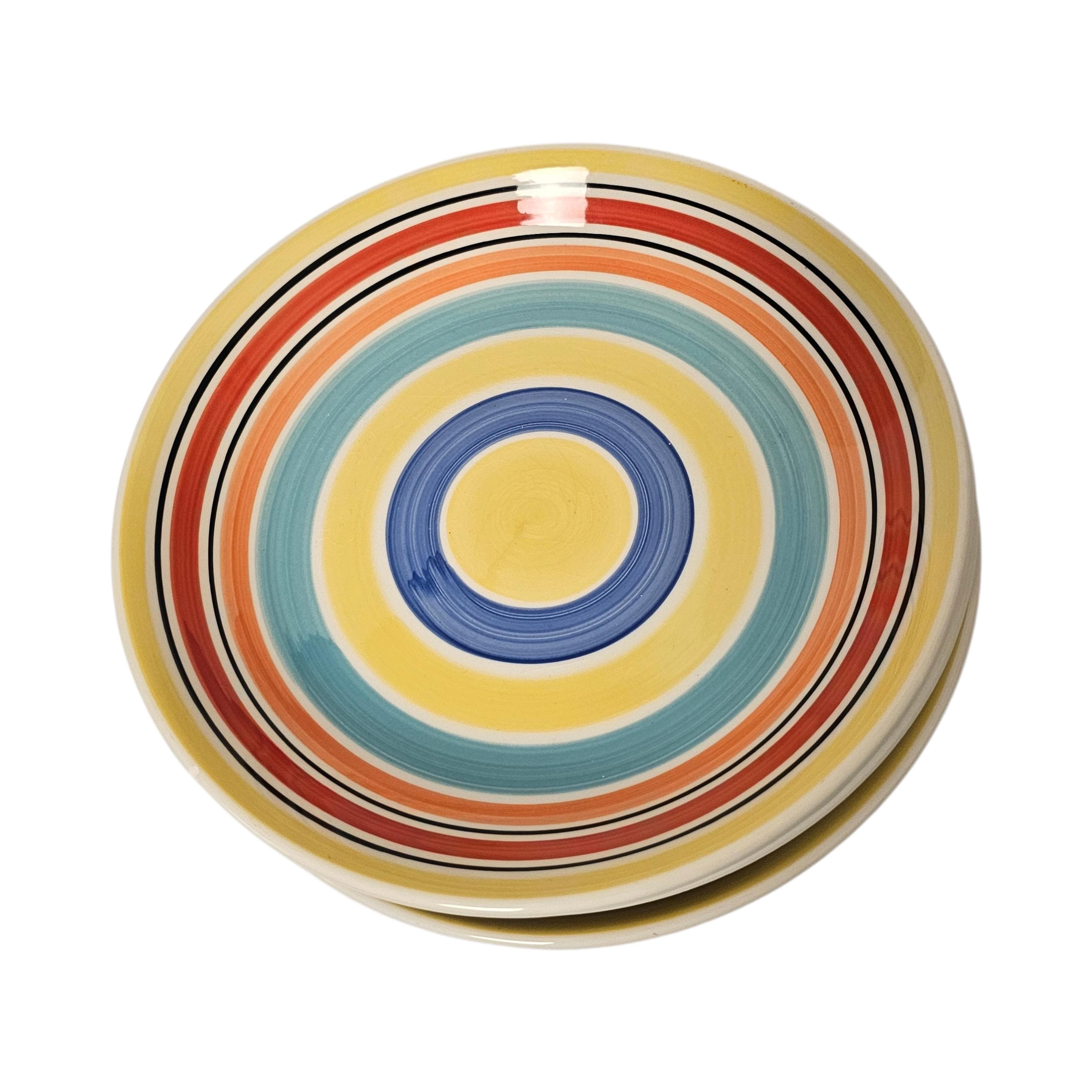 Tre Ci Italy Set of 3 Hand Painted Rainbow Stripe Soup Pasta Bowl - Image 1
