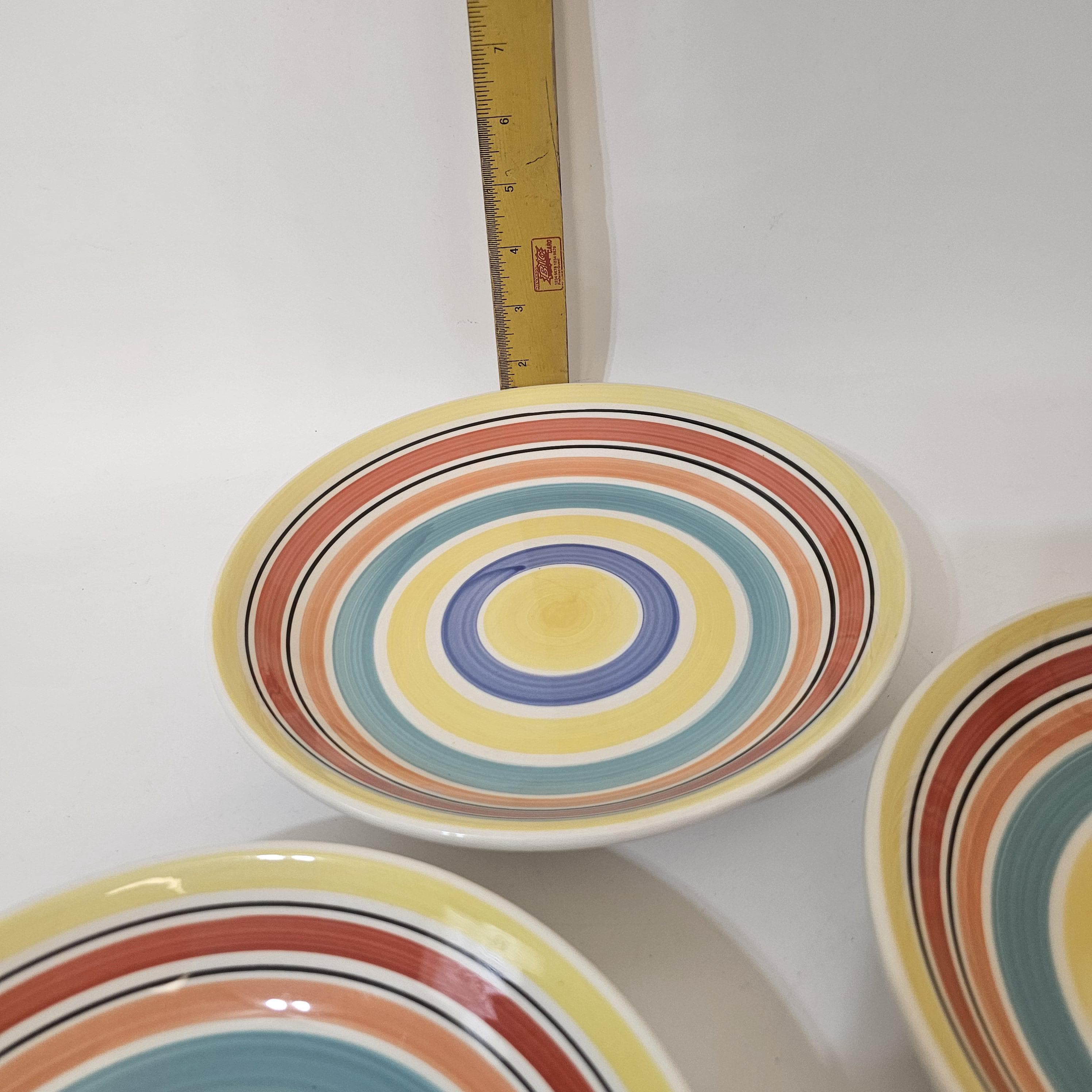 Tre Ci Italy Set of 3 Hand Painted Rainbow Stripe Soup Pasta Bowl - Thumbnail 3