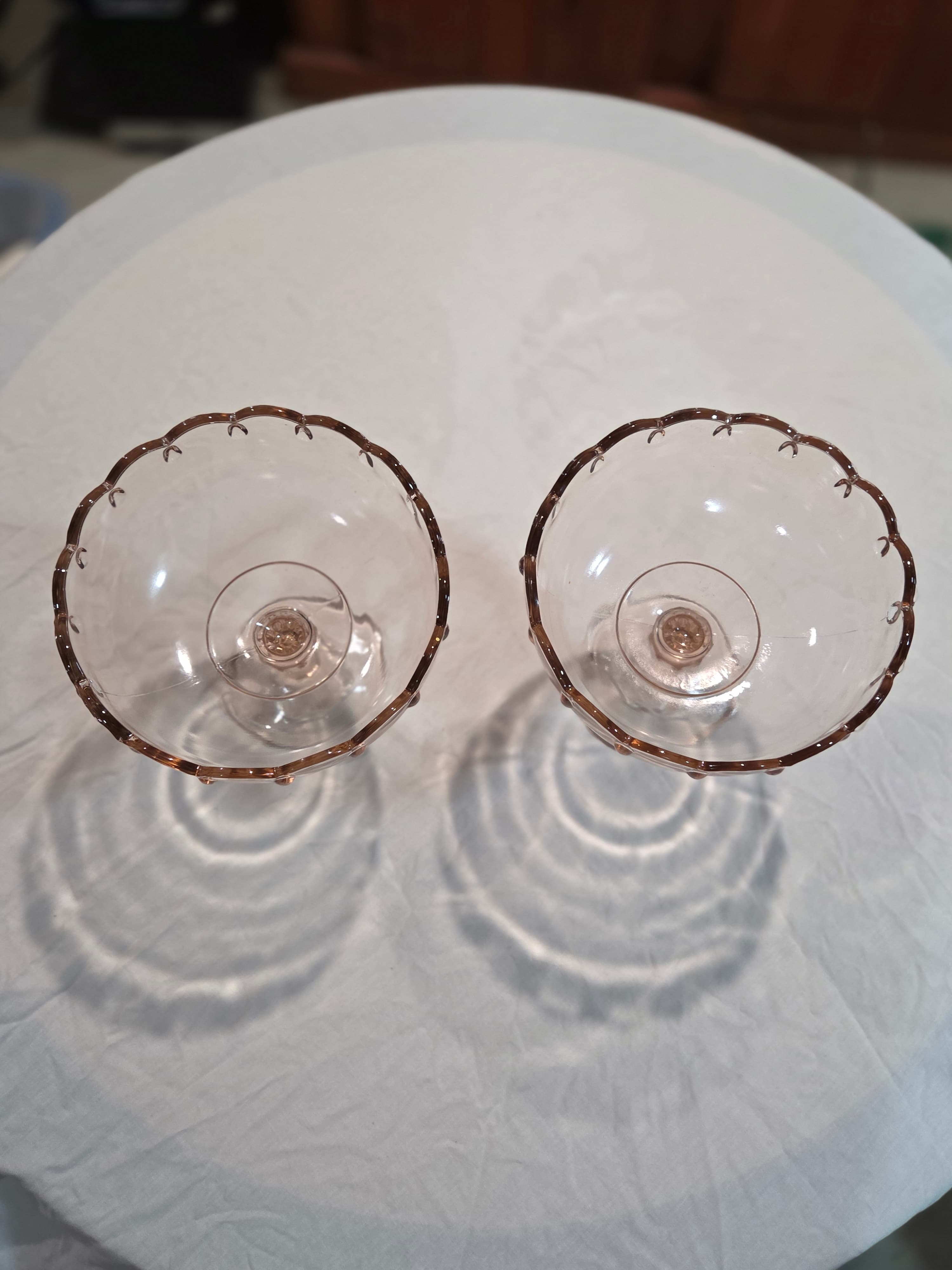 Vintage Indiana Glass Teardrop Pink Satin Pedestal Compote Bowl Pair - Thumbnail 2