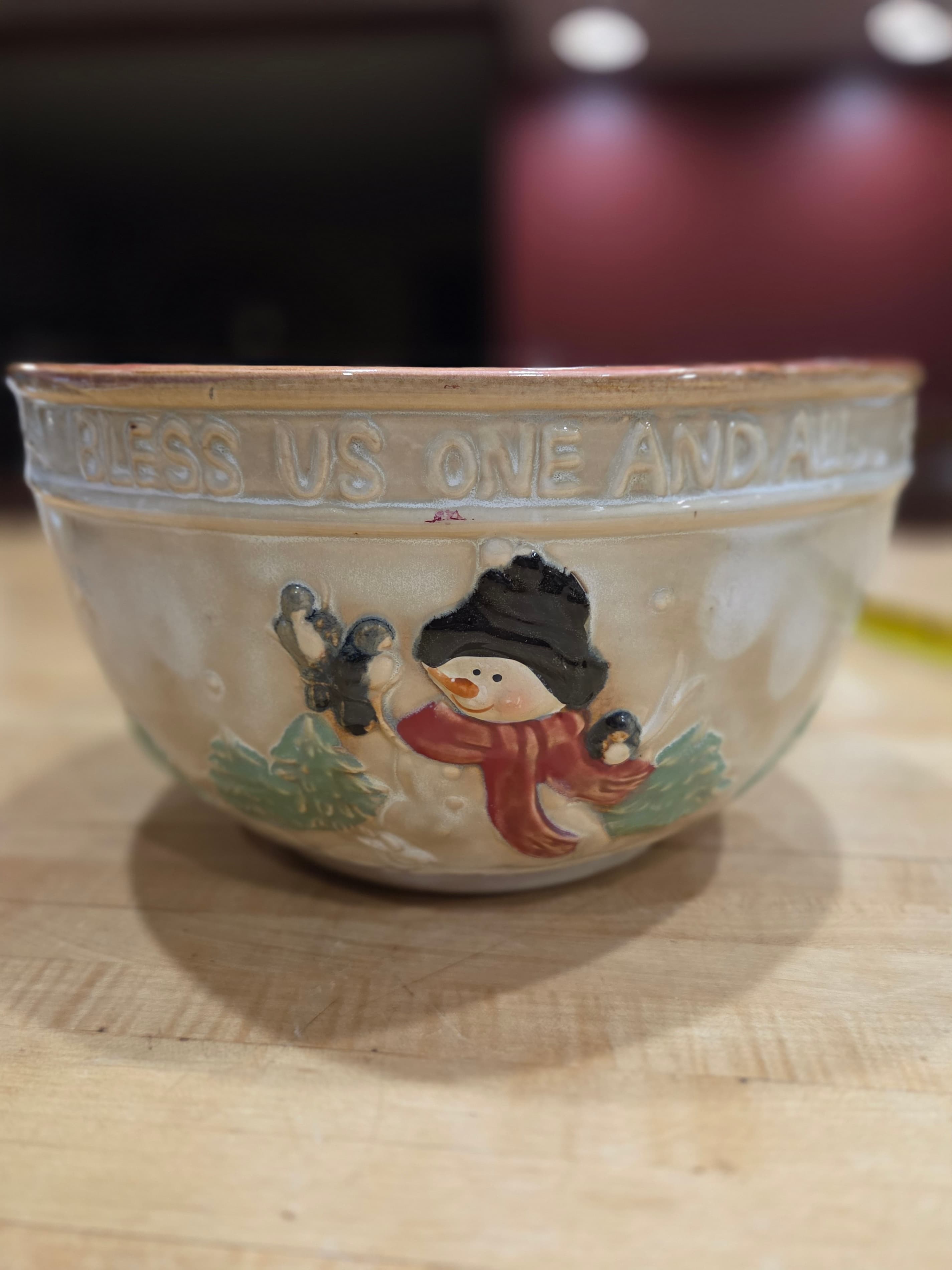 Vintage Gift Magic Bless Us One And All Snowman Forest Friends Mixing Bowl