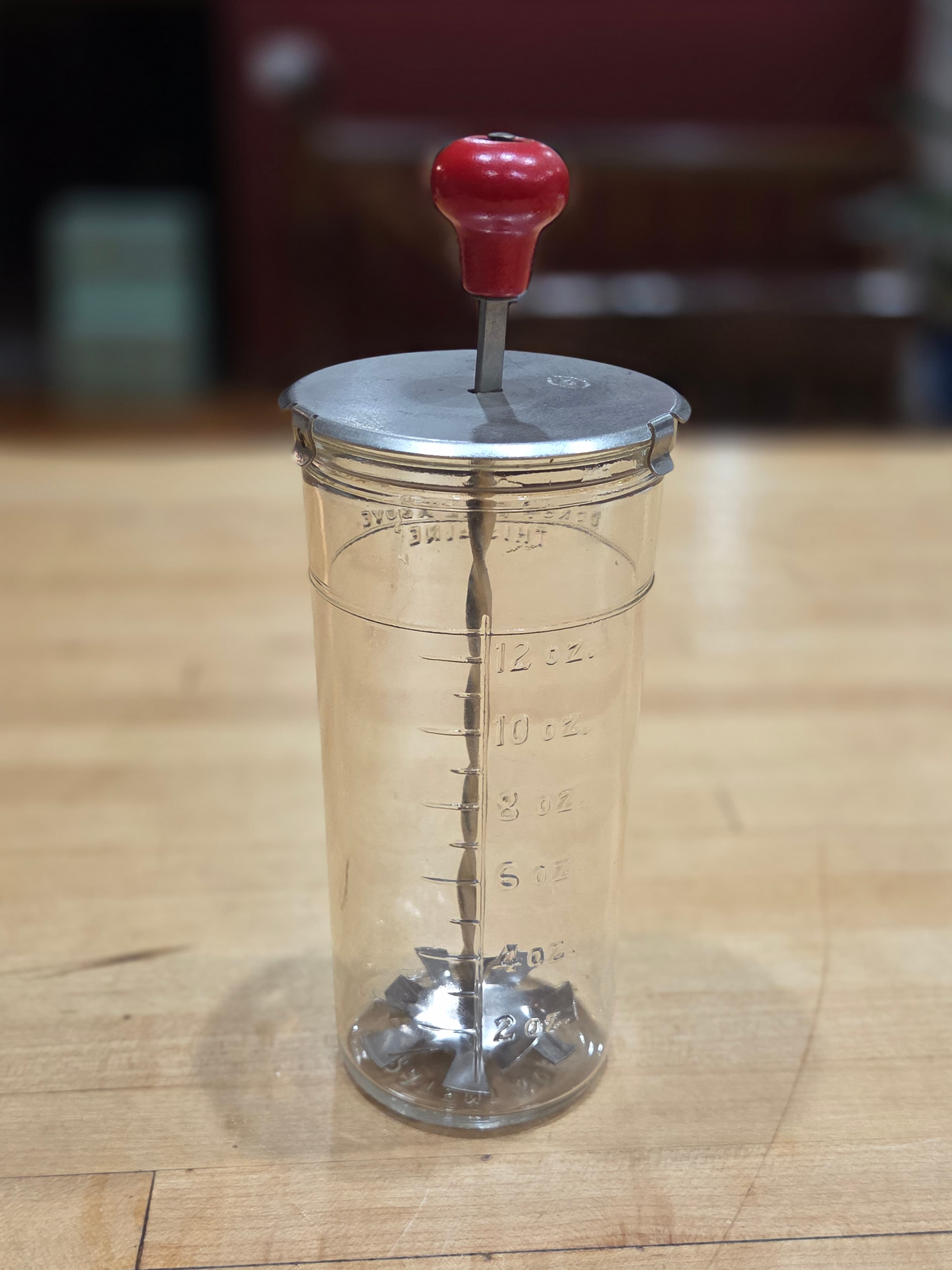 Vintage Antique A&J Hazel Atlas 12 oz Glass Quick Mixer Cream Whipper