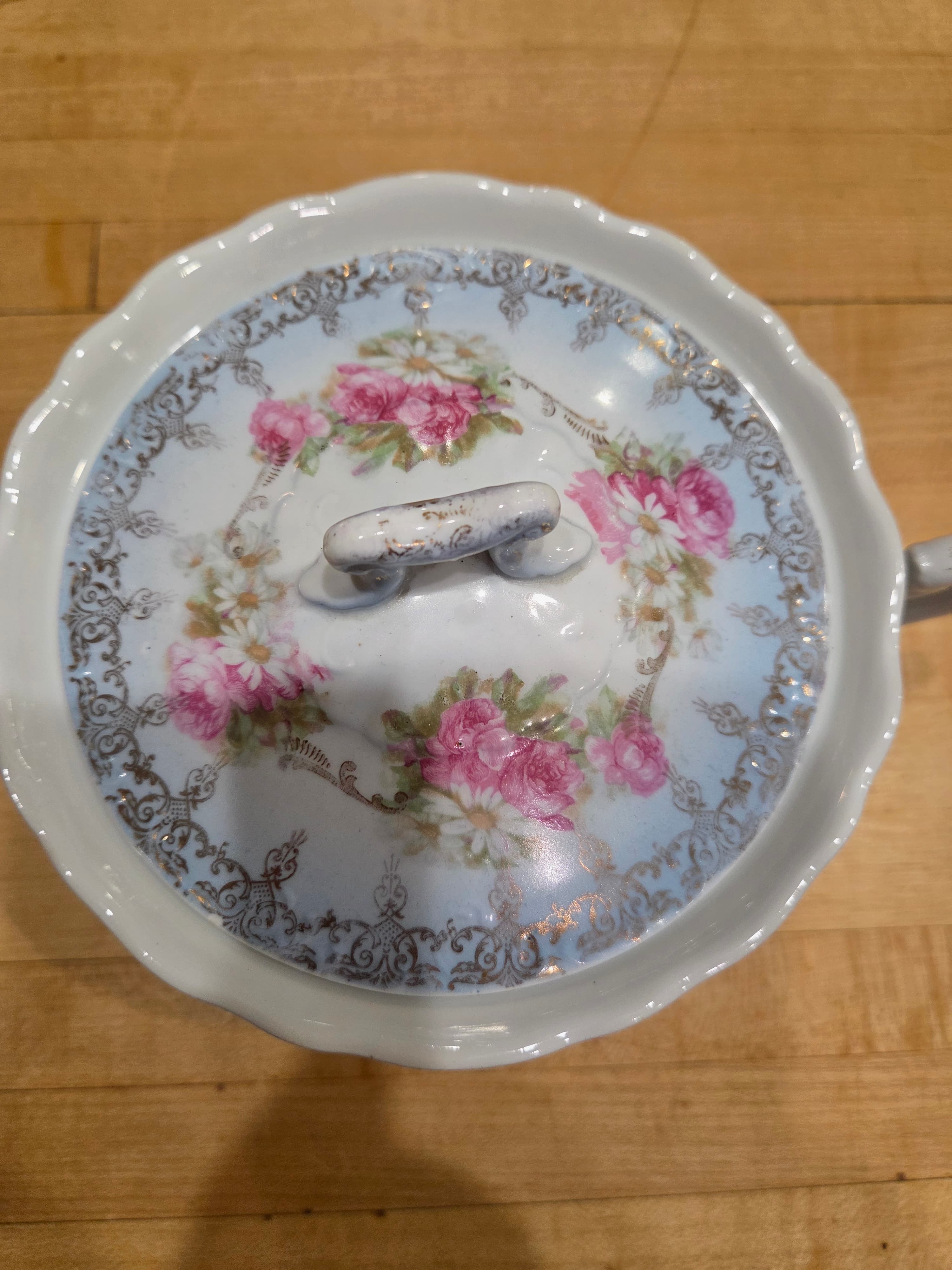 Vintage Elbogen Austria Springer Co Porcelain Floral Covered Sugar Bowl - Thumbnail 5