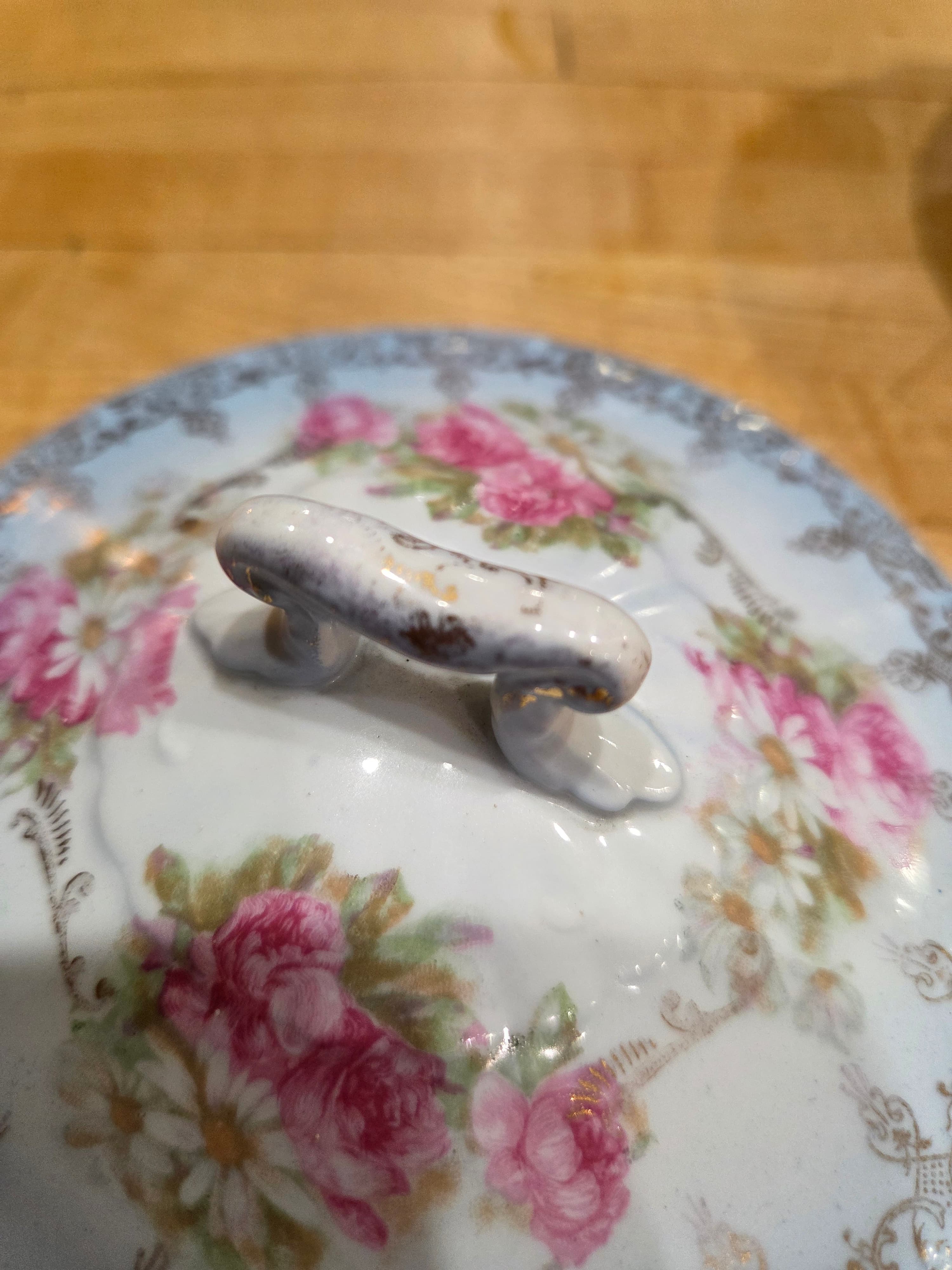 Vintage Elbogen Austria Springer Co Porcelain Floral Covered Sugar Bowl - Thumbnail 6