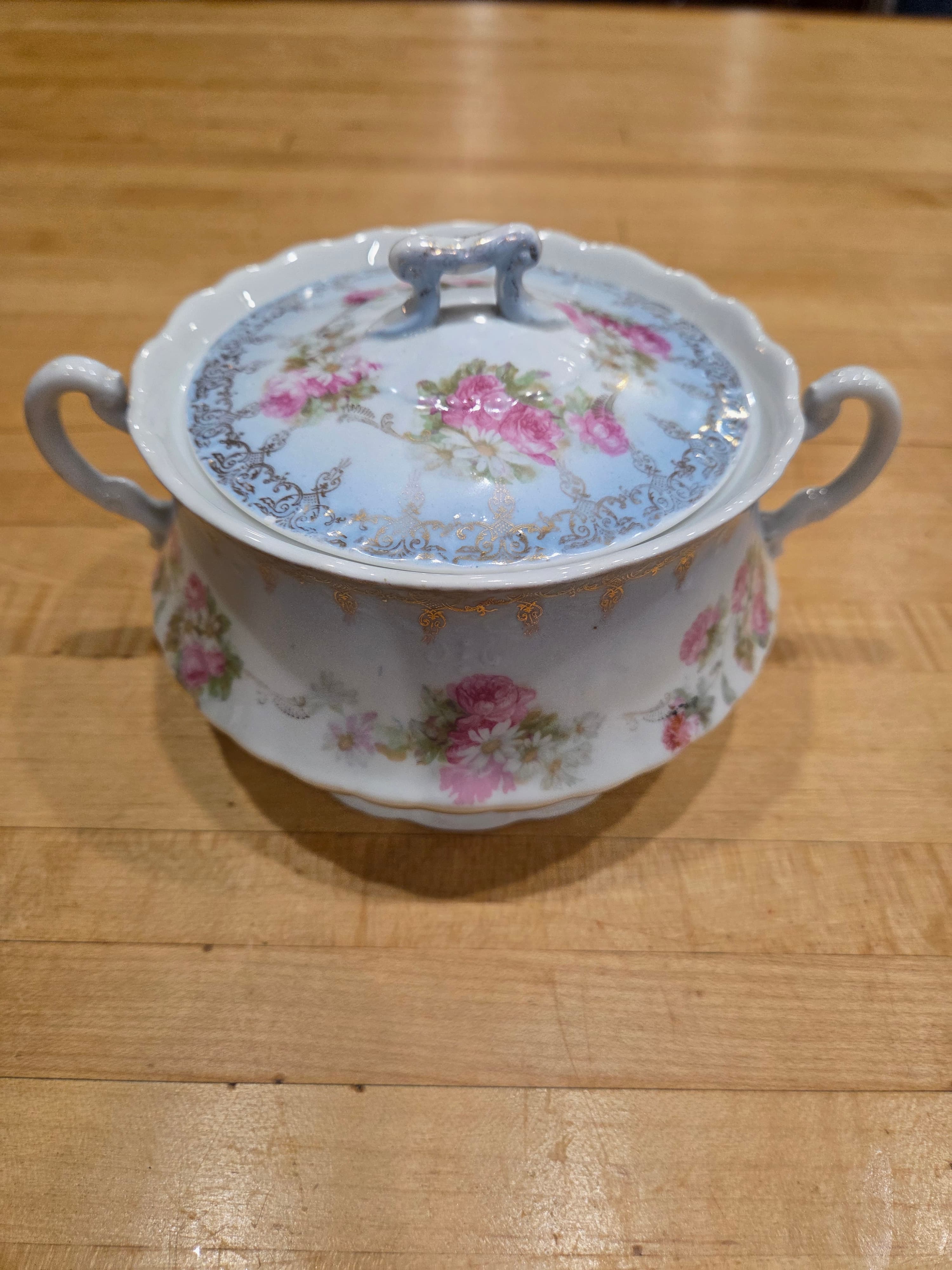 Vintage Elbogen Austria Springer Co Porcelain Floral Covered Sugar Bowl - Thumbnail 7