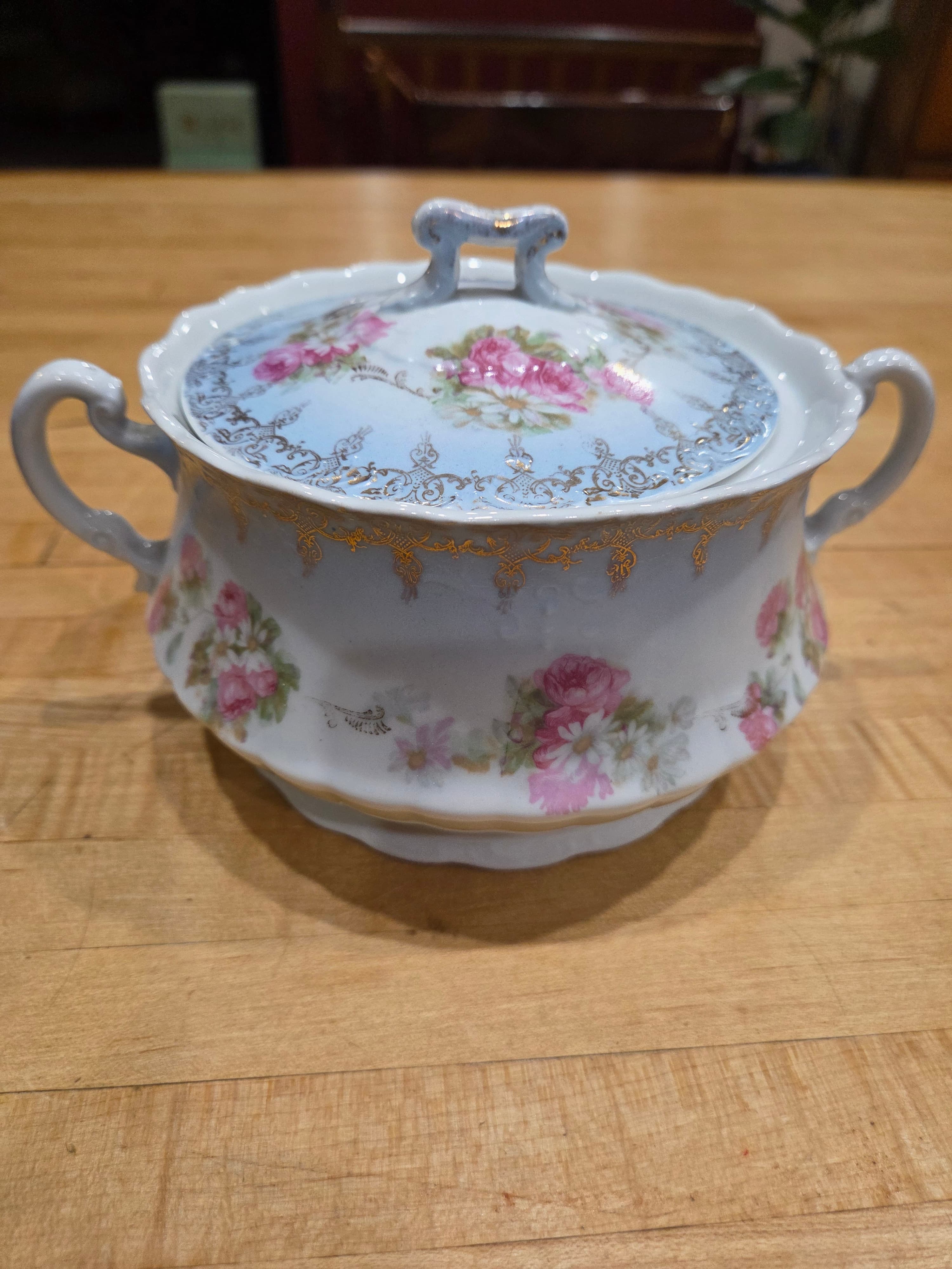 Vintage Elbogen Austria Springer Co Porcelain Floral Covered Sugar Bowl - Thumbnail 9