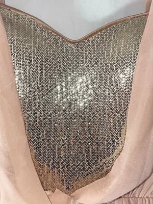 Bebe Women's Dress rose pink gold sequin mesh v neck cutout top Small Mini Dress - Thumbnail 9