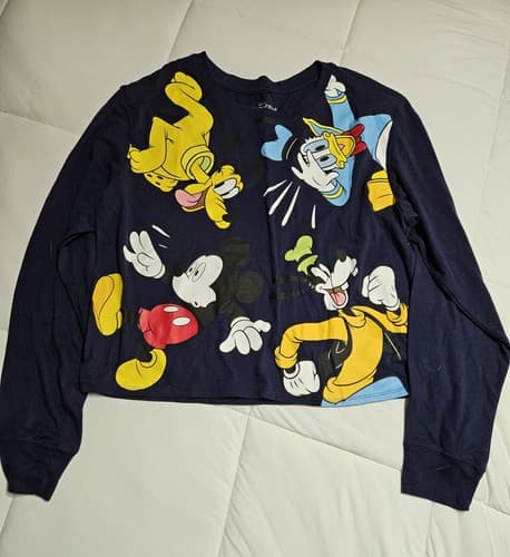 Disney Mickey and Friends XL Women's Blue Long Sleeve Crop T-Shirt - Thumbnail 5