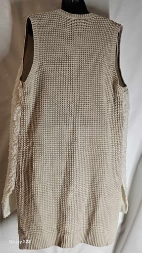89th & Madison Cardigan Sweater Vest XL Faux Fur Long Beige Knit Vest - Thumbnail 5