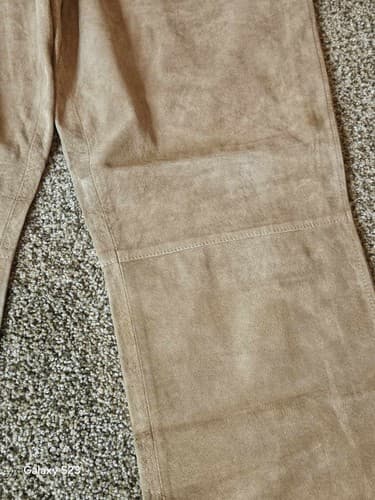 New Frontier Pants Womens 14 Tan Suede Raw Hem Western Straight Leg Slacks - Thumbnail 2