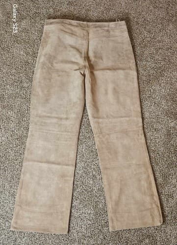 New Frontier Pants Womens 14 Tan Suede Raw Hem Western Straight Leg Slacks - Thumbnail 3