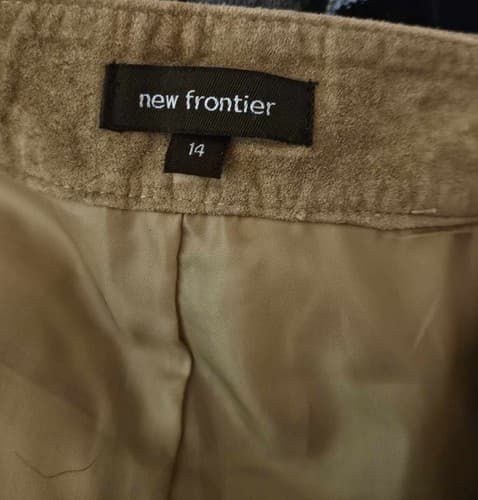 New Frontier Pants Womens 14 Tan Suede Raw Hem Western Straight Leg Slacks - Thumbnail 4