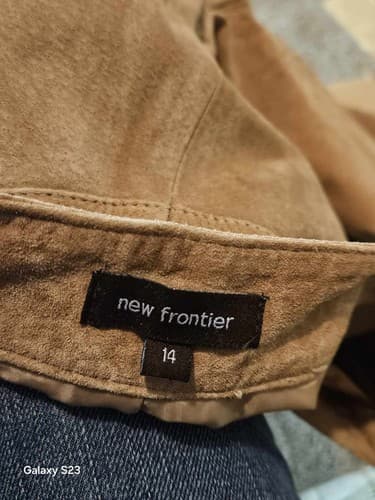 New Frontier Pants Womens 14 Tan Suede Raw Hem Western Straight Leg Slacks - Thumbnail 8