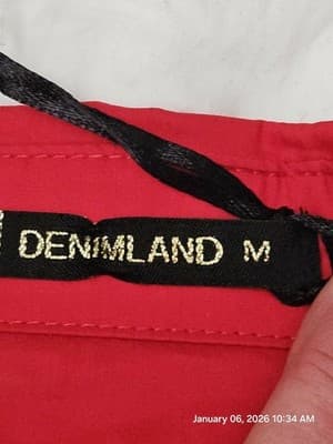 DENIMLAND Women's Red Denim Medium Blouse Button Down Crop Retro - Thumbnail 2