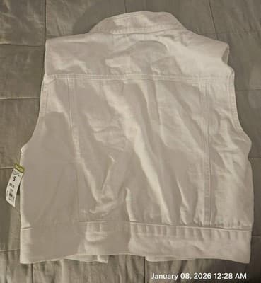 SALT White Bedazzled Vest Women's Small 100% Cotton Pockets Jacket Retro - Thumbnail 6