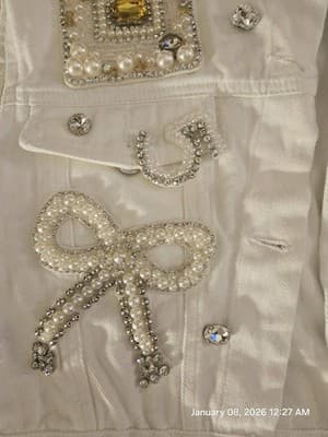 SALT White Bedazzled Vest Women's Small 100% Cotton Pockets Jacket Retro - Thumbnail 3