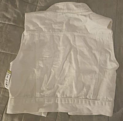 SALT White Bedazzled Vest Women's Small 100% Cotton Pockets Jacket Retro - Thumbnail 5