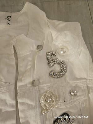 SALT White Bedazzled Vest Women's Small 100% Cotton Pockets Jacket Retro - Thumbnail 2
