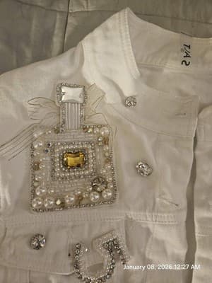 SALT White Bedazzled Vest Women's Small 100% Cotton Pockets Jacket Retro - Thumbnail 4