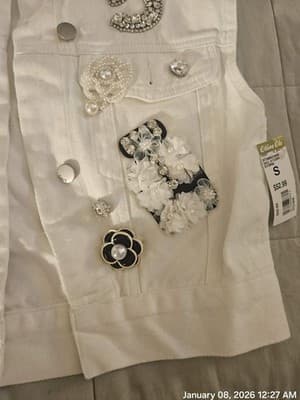 SALT White Bedazzled Vest Women's Small 100% Cotton Pockets Jacket Retro - Thumbnail 8