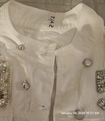 SALT White Bedazzled Vest Women's Small 100% Cotton Pockets Jacket Retro - Thumbnail 7