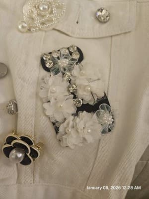 SALT White Bedazzled Vest Women's Small 100% Cotton Pockets Jacket Retro - Thumbnail 11