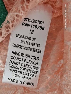 Camellia By Affection Women's Dress Shirt Medium pink green Button Down Lace - Thumbnail 4