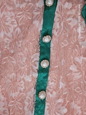 Camellia By Affection Women's Dress Shirt Medium pink green Button Down Lace - Thumbnail 7