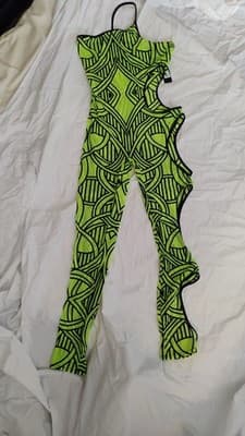 Fashion Nova Women's Bodysuit Bodycon Sexy Jumpsuit Large NWT Mesh Green & Black - Thumbnail 13