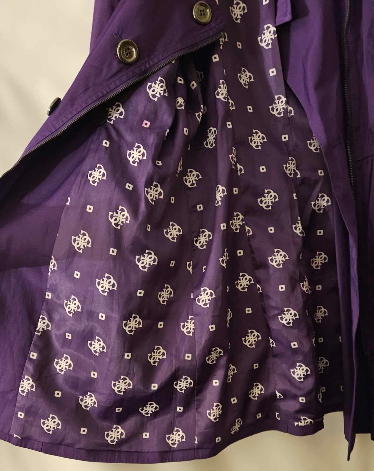 Guess Womens Medium Purple Long Double Breasted Canvas Pea Coat & Scarf - Thumbnail 14
