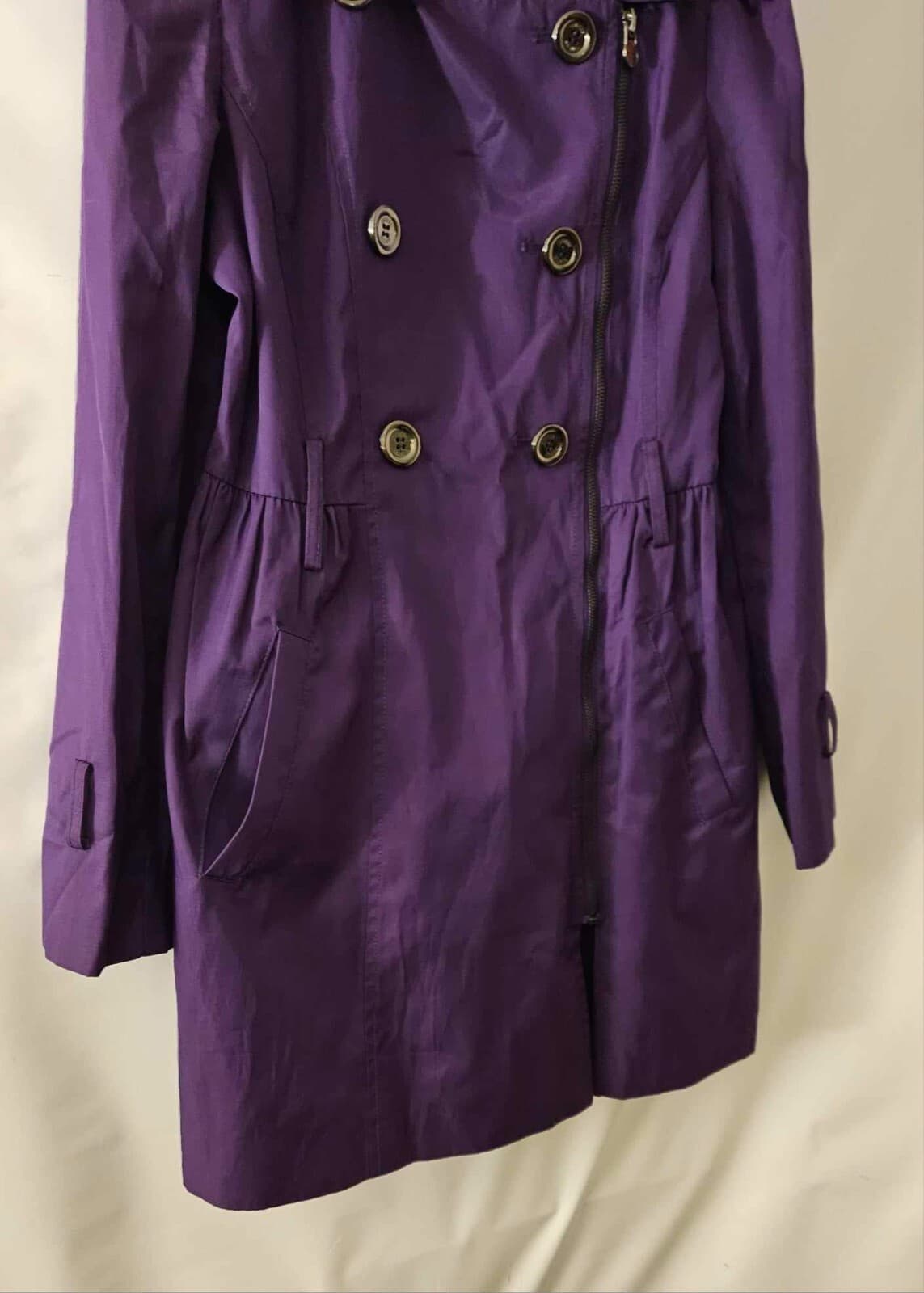 Guess Womens Medium Purple Long Double Breasted Canvas Pea Coat & Scarf - Thumbnail 8