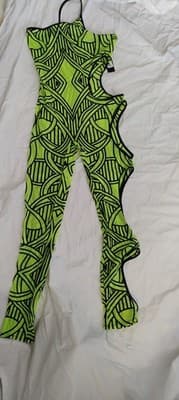 Fashion Nova Women's Bodysuit Bodycon Sexy Jumpsuit Large NWT Mesh Green & Black - Thumbnail 2