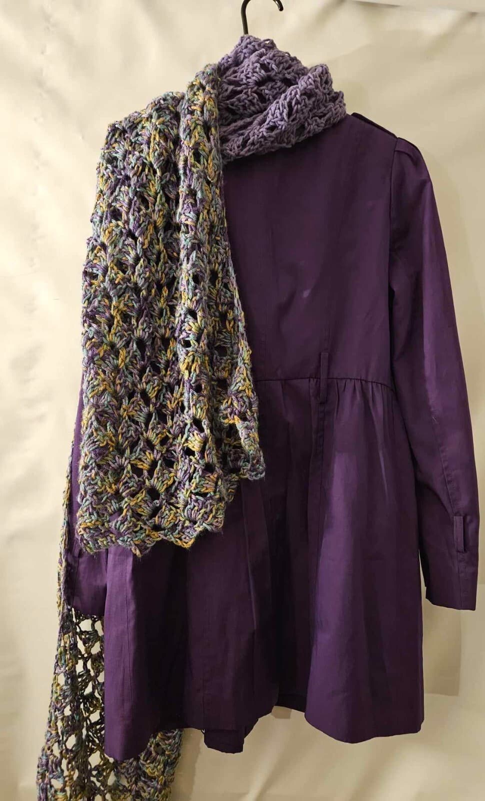 Guess Womens Medium Purple Long Double Breasted Canvas Pea Coat & Scarf - Thumbnail 10
