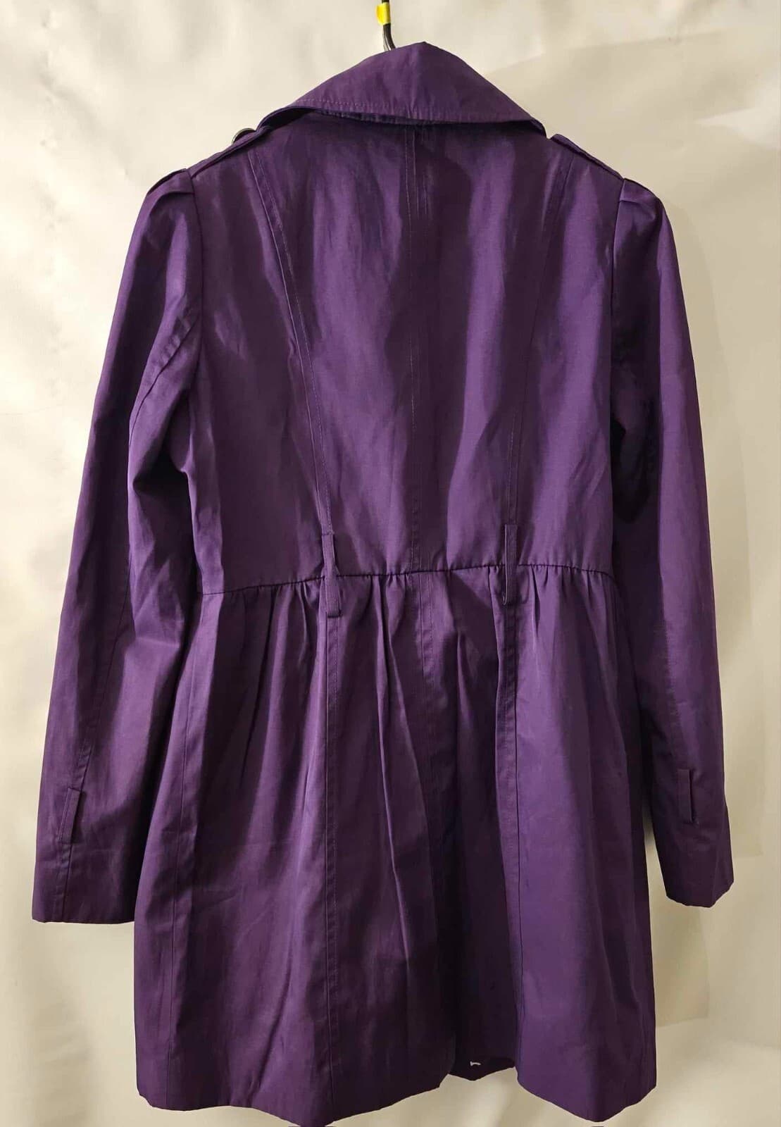 Guess Womens Medium Purple Long Double Breasted Canvas Pea Coat & Scarf - Thumbnail 9