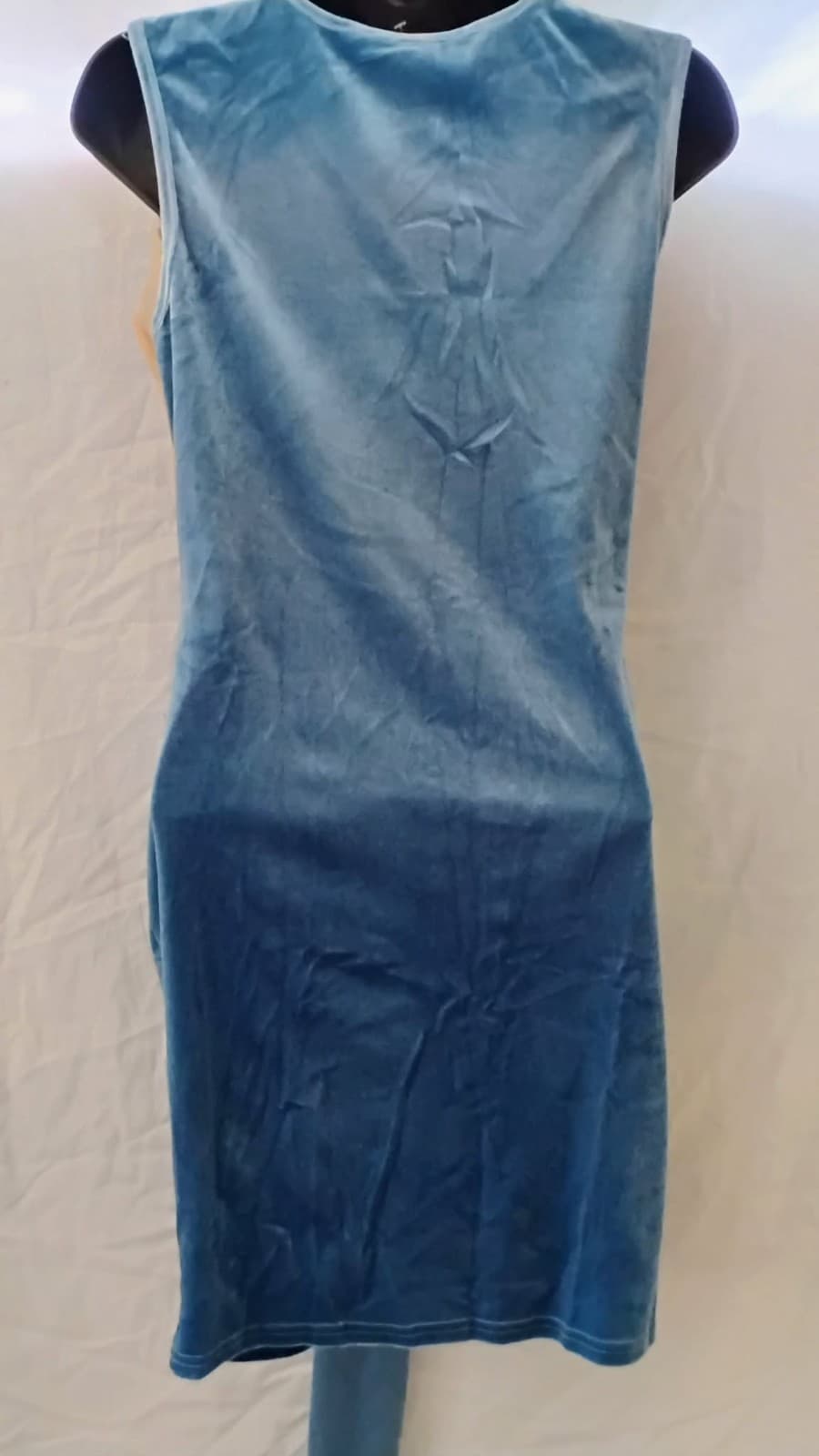 Women’s Blue Feather Trim Velvet strapless Tube Mini Lined Dress size large NWT - Thumbnail 2