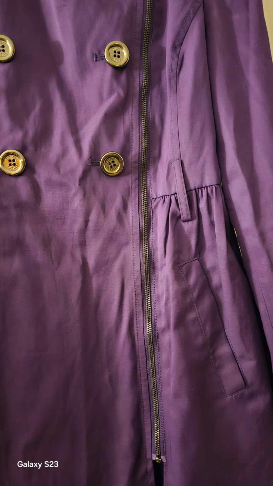 Guess Womens Medium Purple Long Double Breasted Canvas Pea Coat & Scarf - Thumbnail 4