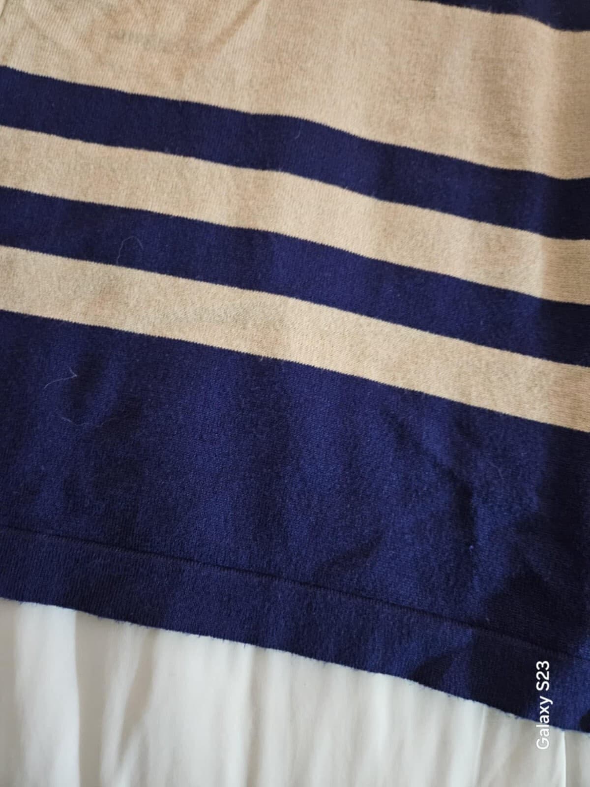 Allison Brittney Women's Short Sleeve Knit Striped Sweater Dress Medium Blue Tan - Thumbnail 9