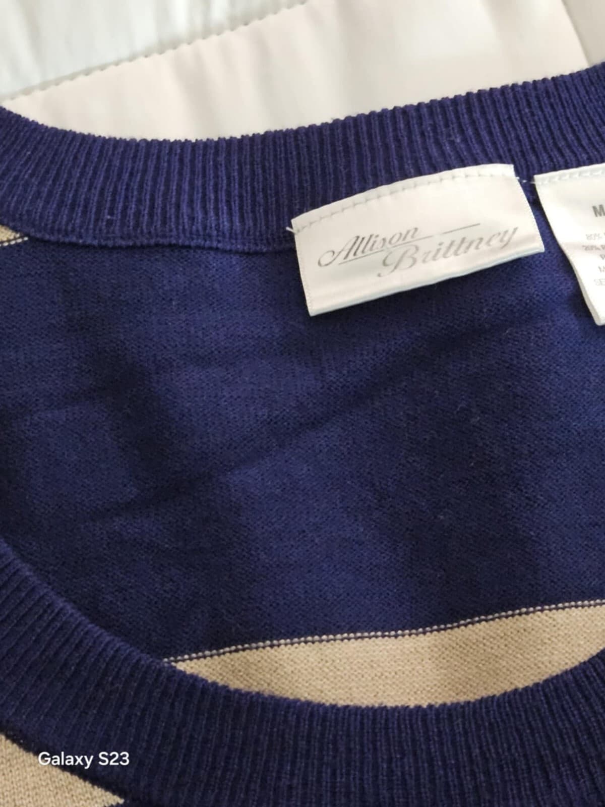Allison Brittney Women's Short Sleeve Knit Striped Sweater Dress Medium Blue Tan - Thumbnail 8