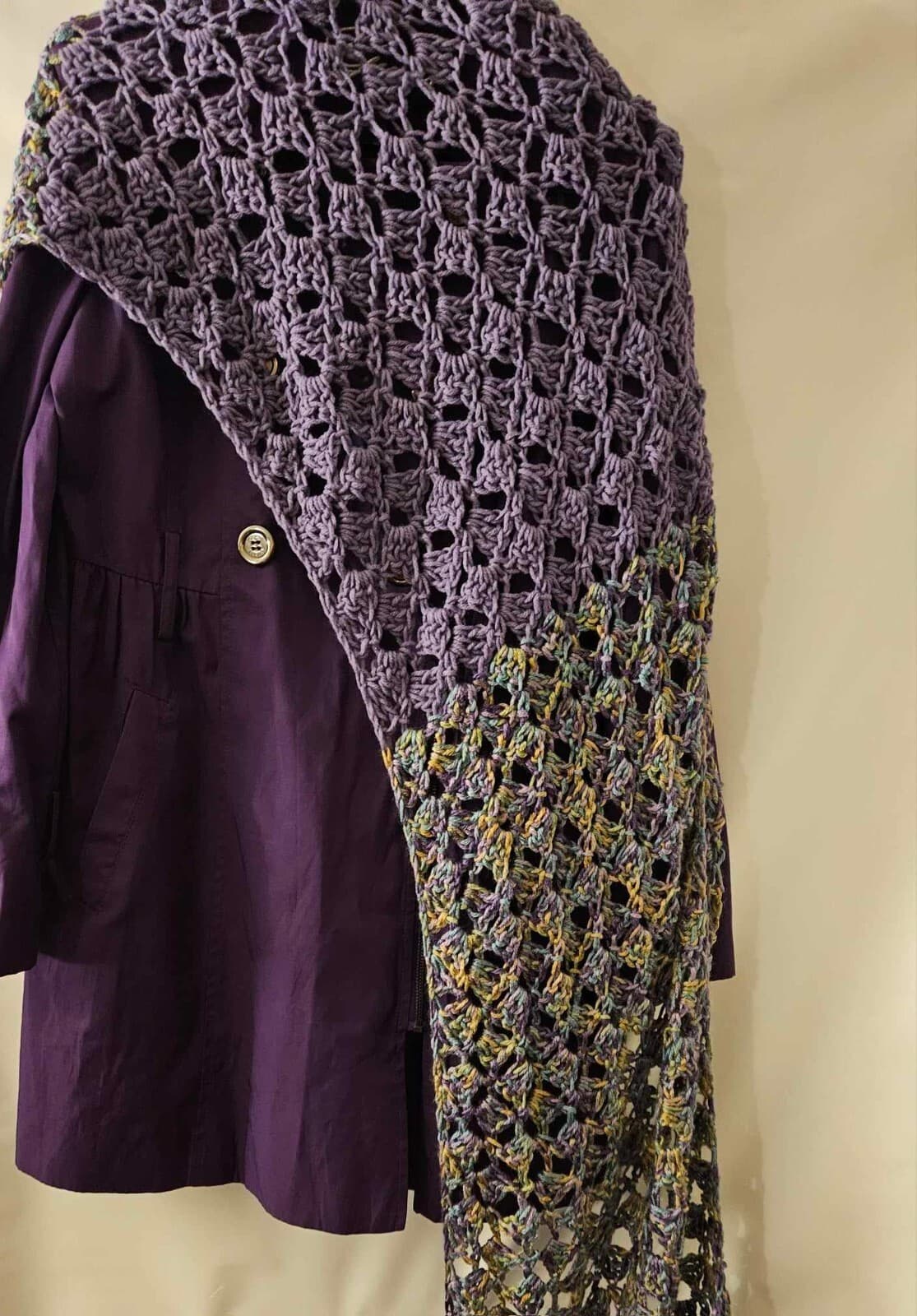 Guess Womens Medium Purple Long Double Breasted Canvas Pea Coat & Scarf - Thumbnail 6
