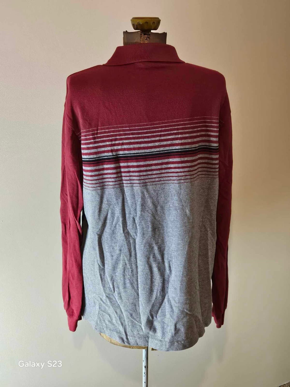 Eddie Bauer Sweater Men's Long Sleeve Polo Shirt Gray & Red Medium Top - Thumbnail 2