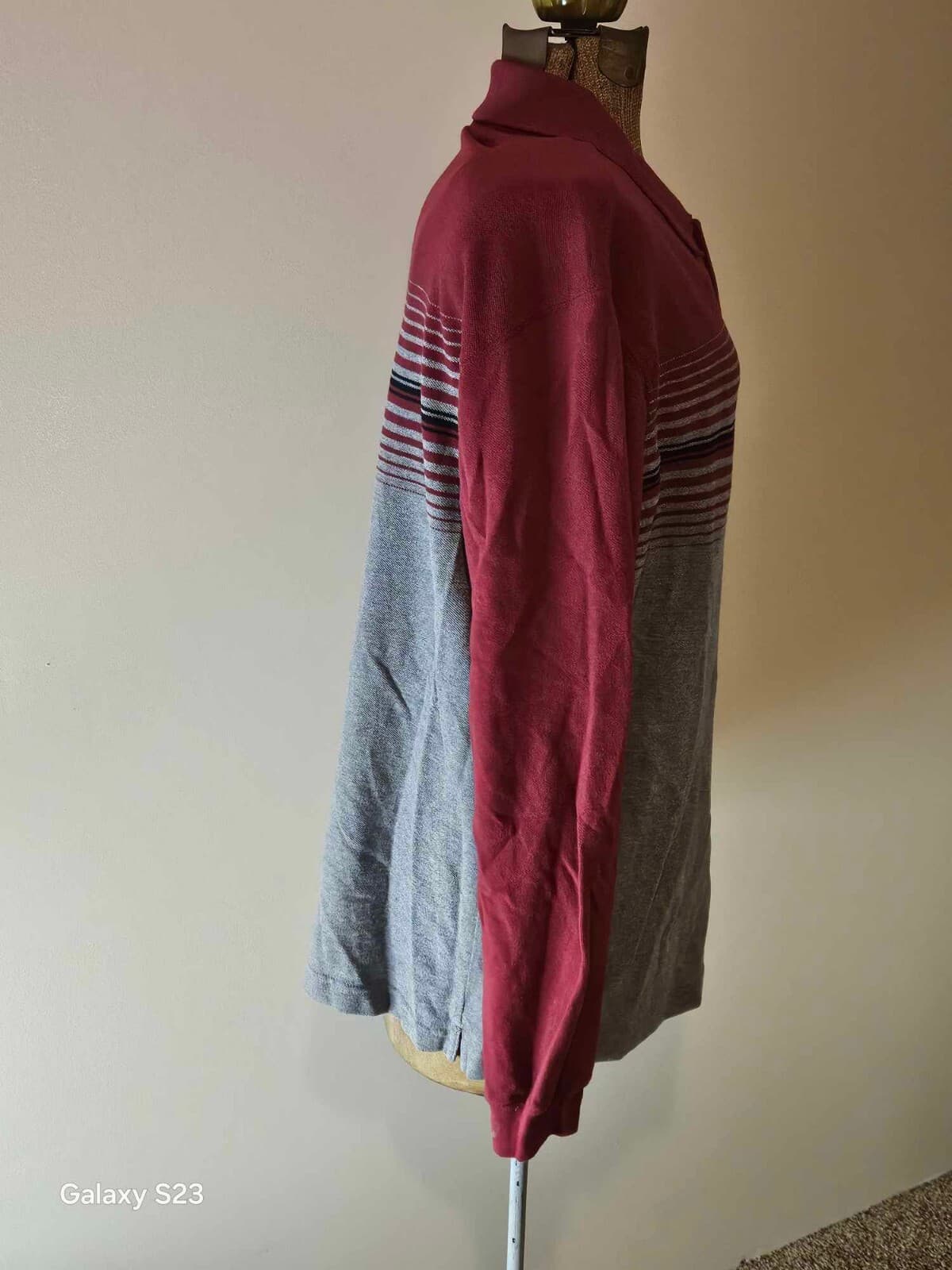Eddie Bauer Sweater Men's Long Sleeve Polo Shirt Gray & Red Medium Top - Thumbnail 3