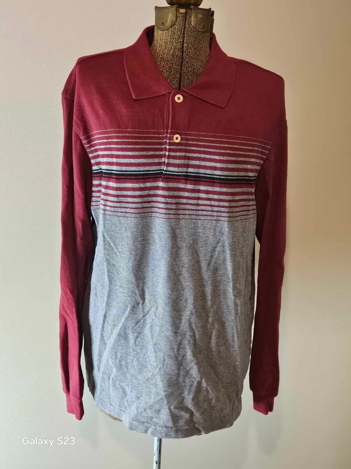 Eddie Bauer Sweater Men's Long Sleeve Polo Shirt Gray & Red Medium Top - Thumbnail 4
