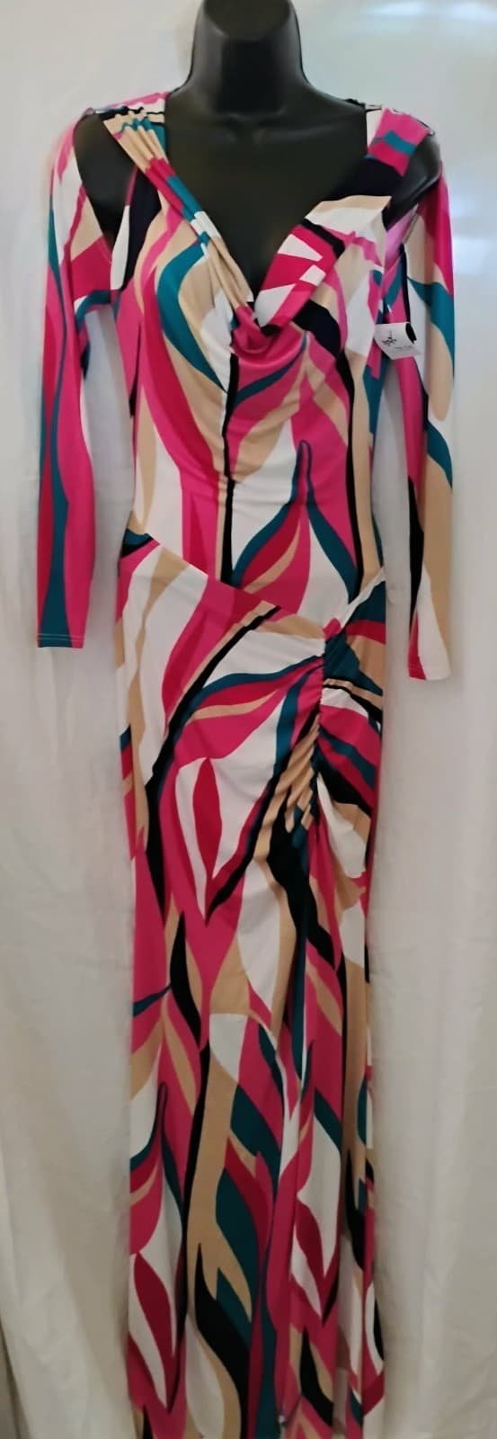 Va Va Voom Women's Small Dress Multicolor Long open Sleeve Maxi Tropical V Neck - Thumbnail 2