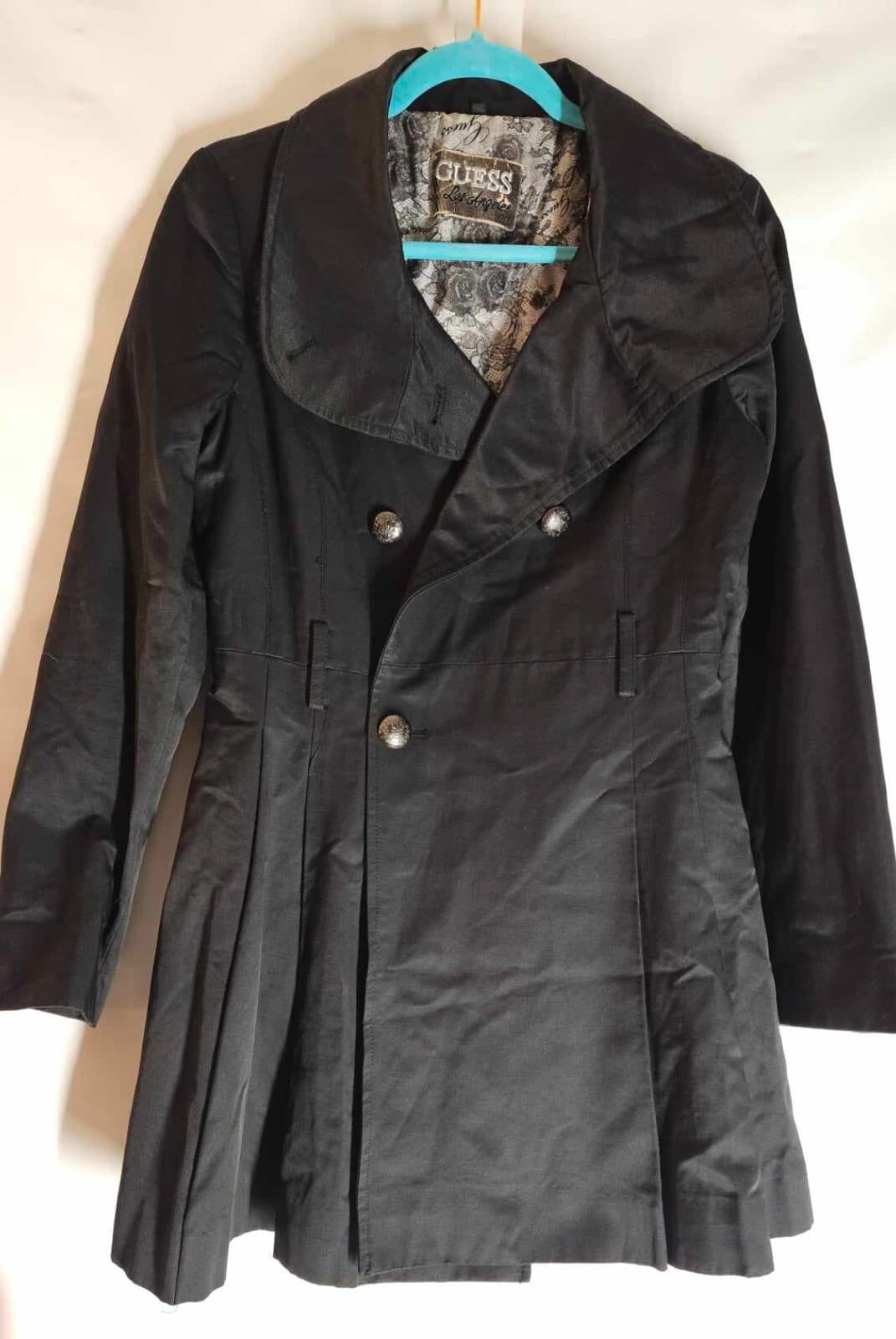 Guess Women's Small Long Black Double Breasted Canvas Pea Coat - Thumbnail 2