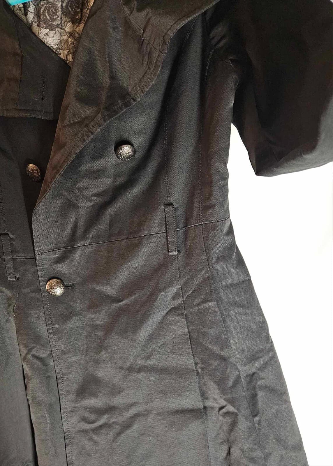 Guess Women's Small Long Black Double Breasted Canvas Pea Coat - Thumbnail 5