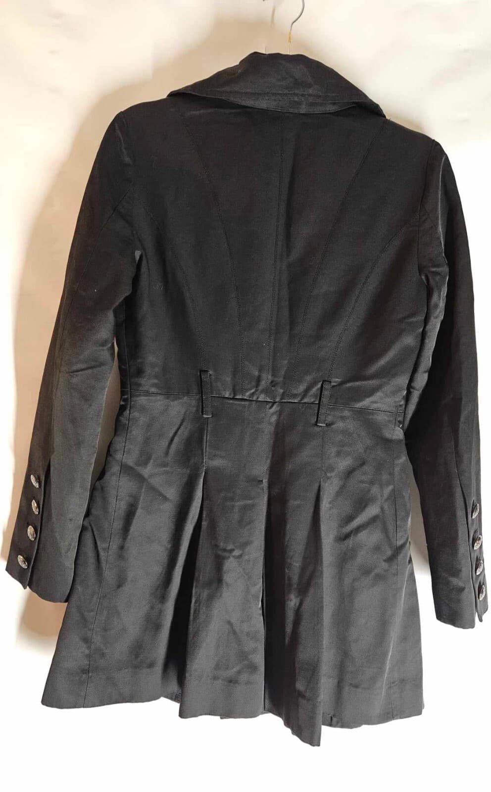 Guess Women's Small Long Black Double Breasted Canvas Pea Coat - Thumbnail 6